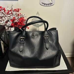 kate spade Large Black Leather Tote with Top Handles Middle Zip Two Sided Bag
